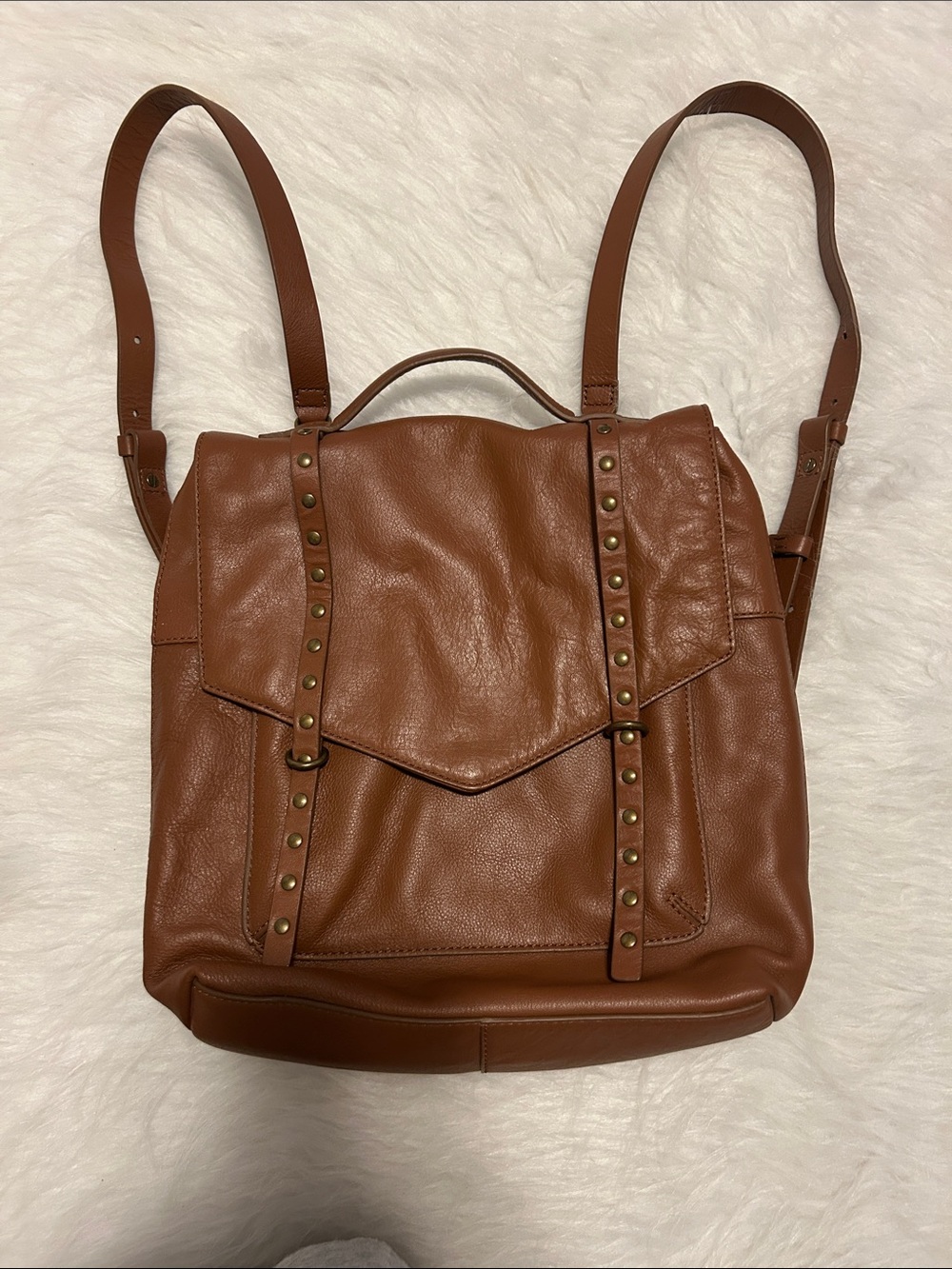 Lucky Brand Studded Convertible Leather Backpack - Cognac Brown